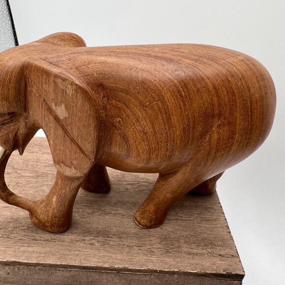 Teak Wood Sculpture of a Left-Facing Elephant from Thailand, "Go For a Walk" - Picture 7 of 13